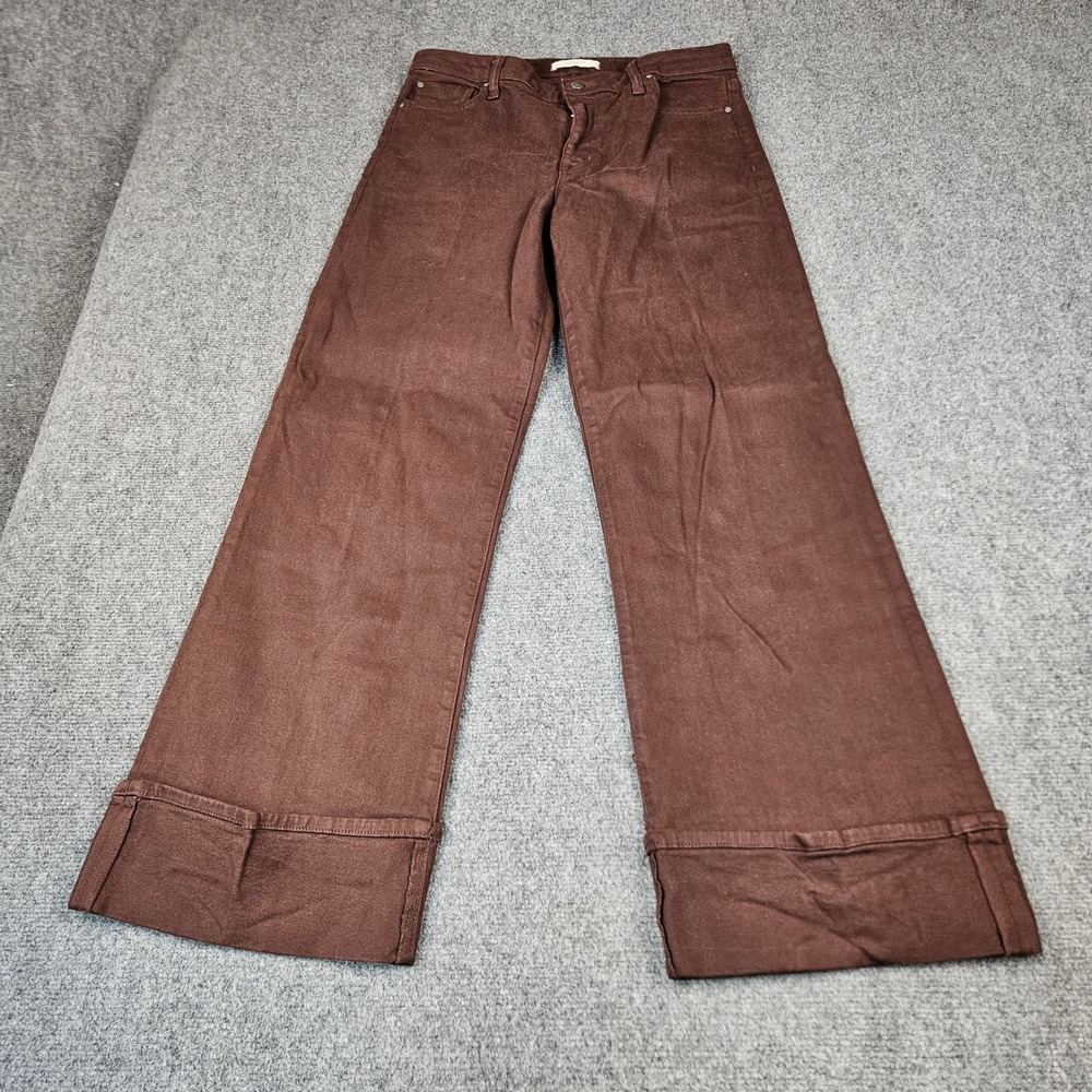 Fidelity Denim Kelli High Full Wide Leg Jeans Coco Brown Cuffed USA